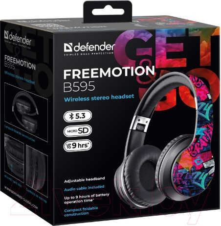 Изображение товара Беспроводные наушники Defender FreeMotion B595 / 63597 (черный/графит)