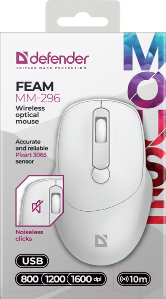 Изображение товара Мышь Defender Feam MM-296 / 52297 (белый)
