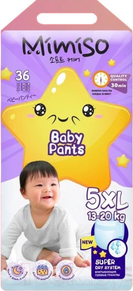 Изображение товара Подгузники-трусики детские Mimiso 5 XL 13-20кг (36шт)