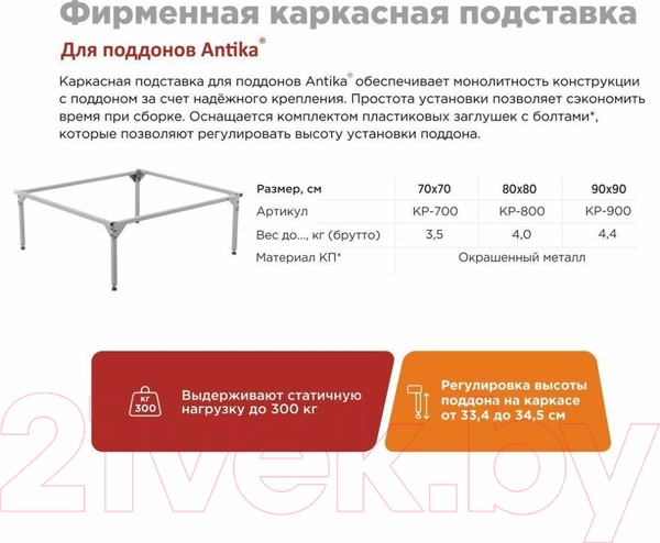 Изображение товара Каркас ВИЗ Для душевого поддона Antika Квадрат 70x70