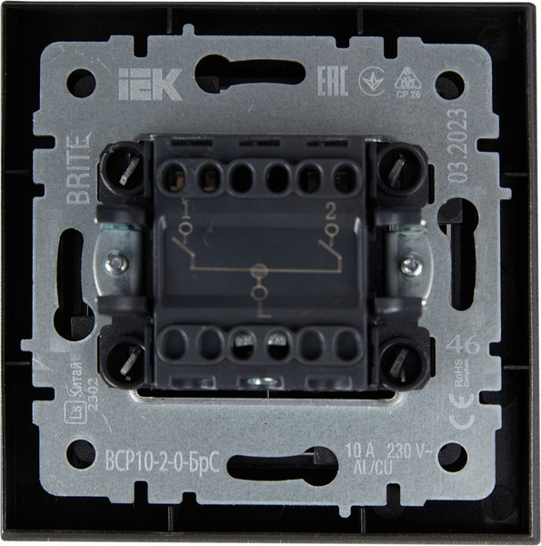 Изображение товара Выключатель IEK Brite BR-V20-0-10-K46-F (сталь)