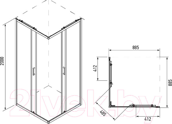 Изображение товара Душевой уголок IVA 90x90x200 / E4SX90C (прозрачное стекло)
