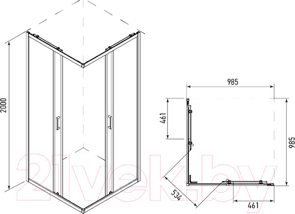 Изображение товара Душевой уголок IVA 100x100x200 / E4SX100C (прозрачное стекло)
