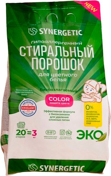 Изображение товара Стиральный порошок Synergetic Color Гипоаллергенный (3кг)