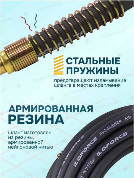 Изображение товара Шланг для компрессора ILOforce Резиновый воздушный армированный с фитингами IF-AHF-1010 (57581)
