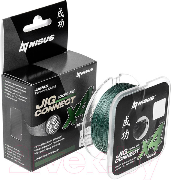 Изображение товара Леска плетеная Nisus Jig Connect X4 PE Dark Green 2.5 0.25mm / T-N-JC-X4-0.25-150-DG (150м)
