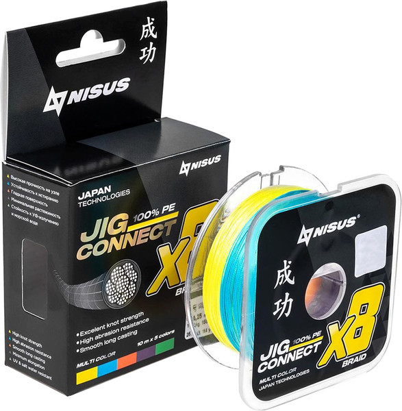 Изображение товара Леска плетеная Nisus Jig Connect X8 PE Multicolor 2.0 0.22mm / T-N-JC-X8-0.22-150-M (150м)
