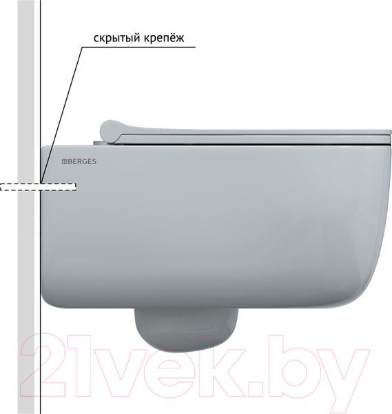Изображение товара Унитаз подвесной Berges Ego XL Rimless 54 / 082138 (с сиденьем дюропласт и микролифтом)