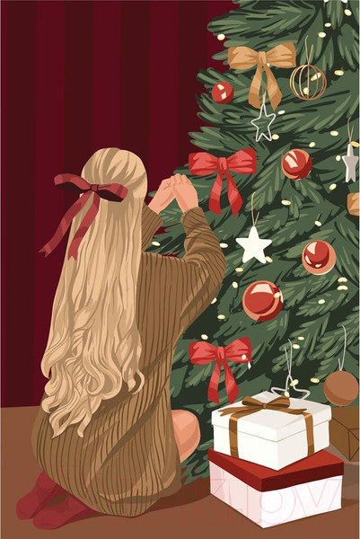 Изображение товара Картина по номерам Школа талантов Новый год! Девушка у елки / 6951175