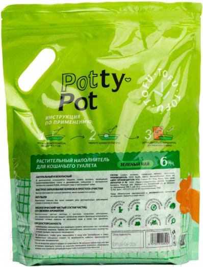 Изображение товара Наполнитель для туалета Potty-Pot Зеленый чай Тофу (2.5кг/6л)