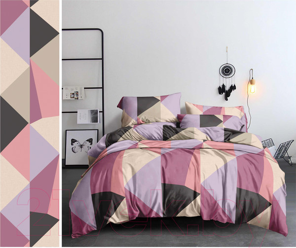 Изображение товара Комплект постельного белья PANDORA №q102901аа треугольники 2.0 с европростыней (полисатин)