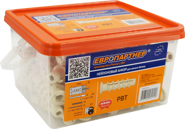Изображение товара Дюбель для пенобетона ЕВРОПАРТНЕР PBT 4 10x50 / 76091210 (60шт)