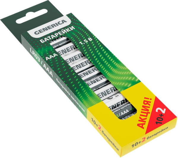 Изображение товара Комплект батареек Generica Alkaline LR03/AAA / ABT-LR03-ST-B12-G (12шт)