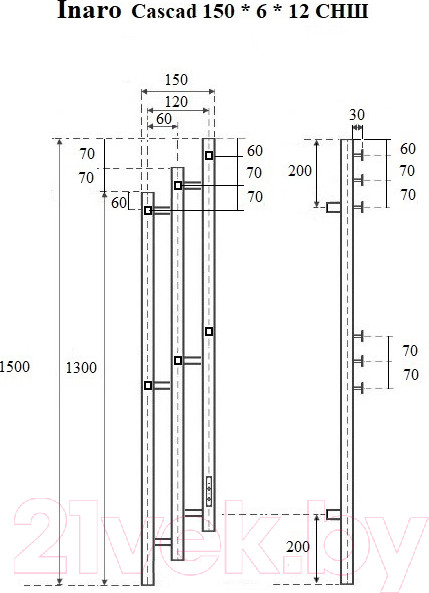 Изображение товара Полотенцесушитель электрический Маргроид Ferrum Inaro 3 Cascade СНШ 150x6 (графит, таймер справа)