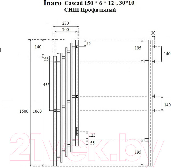 Изображение товара Полотенцесушитель электрический Маргроид Ferrum Inaro Cascade СНШ Профильный 120x5 (графит, таймер справа)