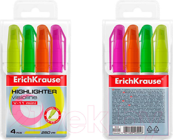 Изображение товара Набор маркеров Erich Krause Visioline V-11 Mini Neon / 56904 (4шт)