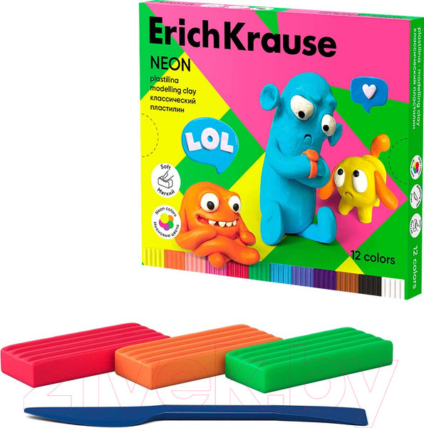 Изображение товара Пластилин Erich Krause Jolly Friends Neon / 61355 (12цв)