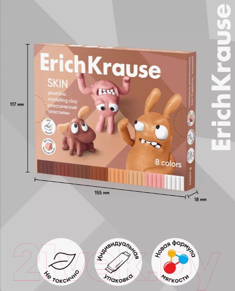 Изображение товара Пластилин легкий Erich Krause Jolly Friends Skin / 61353 (8цв)