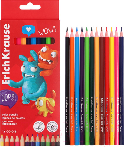 Изображение товара Набор цветных карандашей Erich Krause Jolly Friends / 61792 (12цв)