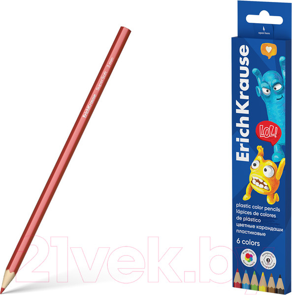 Изображение товара Набор цветных карандашей Erich Krause Jolly Friends / 61797 (6цв)