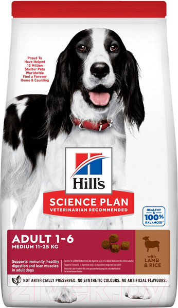 Изображение товара Сухой корм для собак Hill's SP для взрослых собак средних пород, с ягненком и рисом / 604357 (14кг)