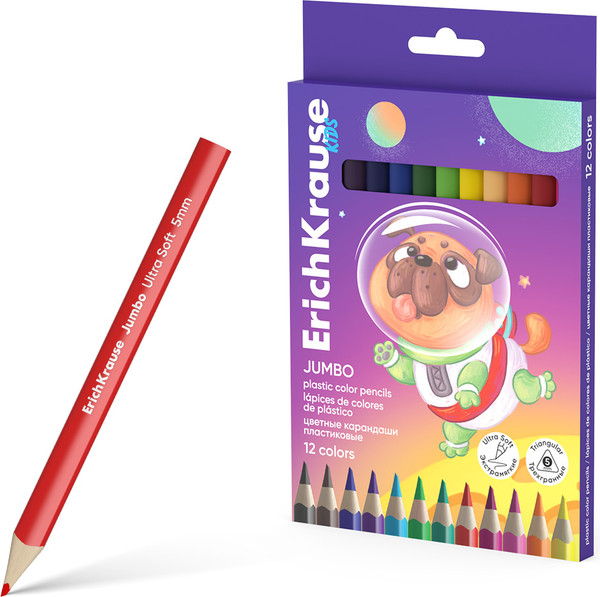 Изображение товара Набор цветных карандашей Erich Krause Kids Jumbo Space Animals / 61077 (12цв)