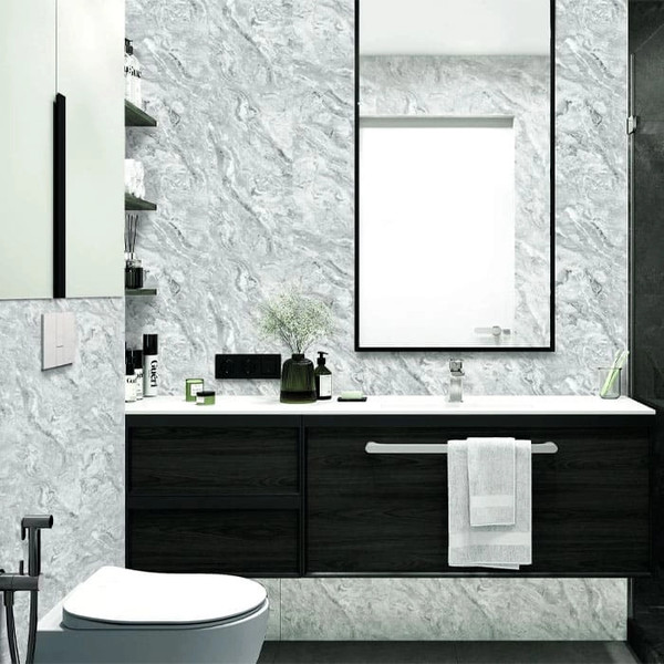 Изображение товара Панель ПВХ Декоруст Стандарт New Мрамор Азур-672 (2500x250x7мм)