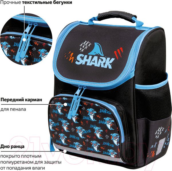 Изображение товара Школьный рюкзак Пифагор Basic. Angry Shark / 272044