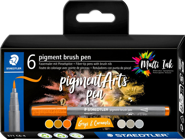 Изображение товара Набор капиллярных ручек Staedtler Pigment Brush. Greys&Caramels / 371 C6-4 (6цв)
