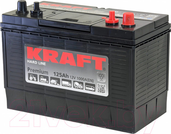 Изображение товара Автомобильный аккумулятор KrafT Premium 125 R / 31A-950 (125 А/ч)