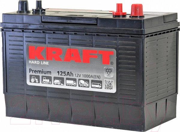 Изображение товара Автомобильный аккумулятор KrafT Premium 125 R / 31A-950 (125 А/ч)