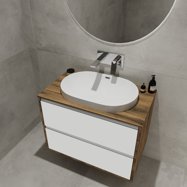 Изображение товара Тумба под умывальник ЗОВ Парма 80 / P80LA0MWMC1A-LDSPA (аттик/аттик/белый матовый/алюминий)