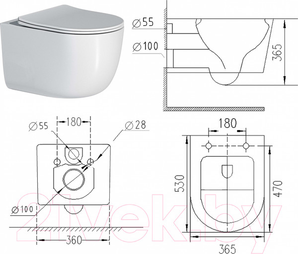 Изображение товара Унитаз подвесной с инсталляцией Roxen StounFix Dual Fresh 968046