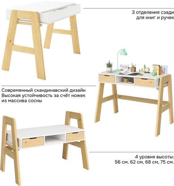 Изображение товара Письменный стол Dipriz 2ящ / Д.40023.1 (сосна/белый/лак)