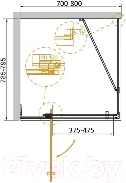 Изображение товара Душевой уголок Cezares SLIDER-AH-1-80-70/80-BR-BORO