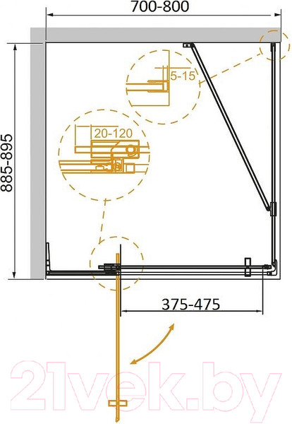 Изображение товара Душевой уголок Cezares SLIDER-AH-1-90-70/80-C-GM
