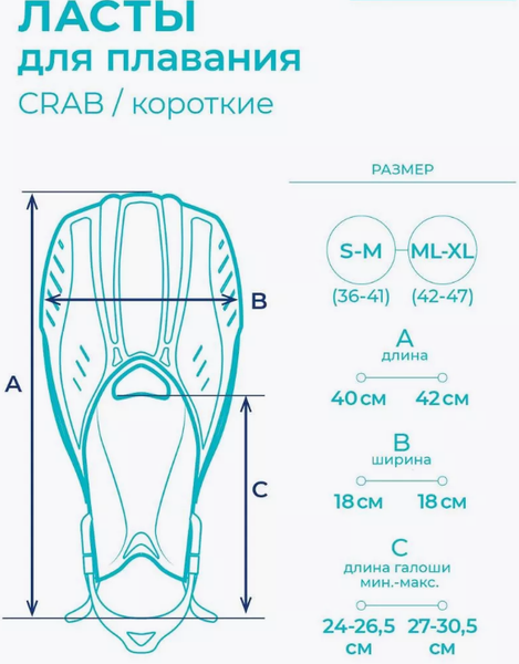 Изображение товара Ласты Indigo Sport Crab IN378 (р.42-47, бирюзовый)