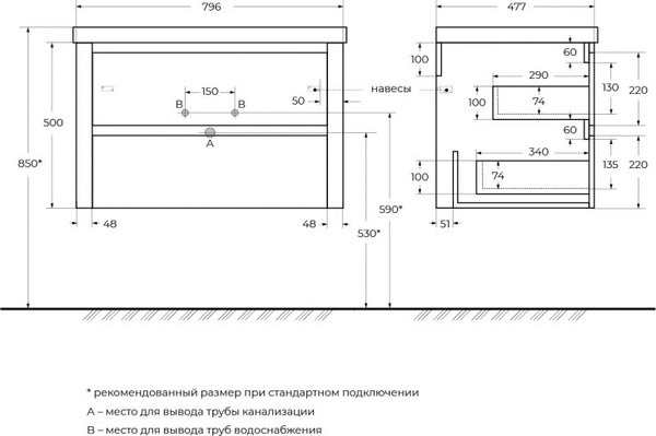 Изображение товара Тумба под умывальник Cezares RELAX-800-2C-SO-SAT-P