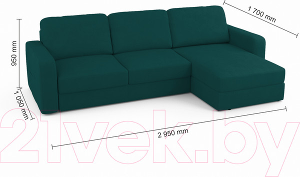 Изображение товара Диван угловой Mio Tesoro Aurora правый (Velutto 20 бирюзовый)