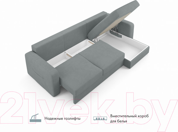 Изображение товара Диван угловой Mio Tesoro Aurora правый (Velutto 12 серый)
