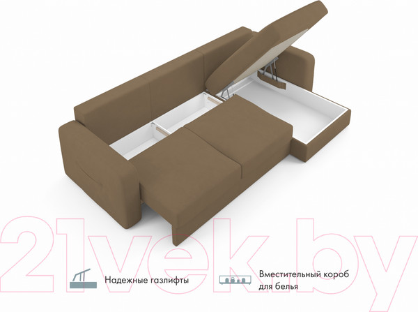 Изображение товара Диван угловой Mio Tesoro Aurora правый (Velutto 03 коричневый)
