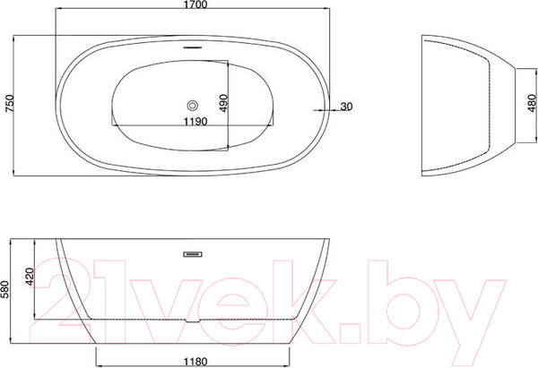 Изображение товара Ванна акриловая Grossman GR-1104MB Fly 170x75