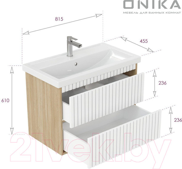 Изображение товара Тумба под умывальник Onika Дайлер 80 / 108061 (белый/дуб сонома)