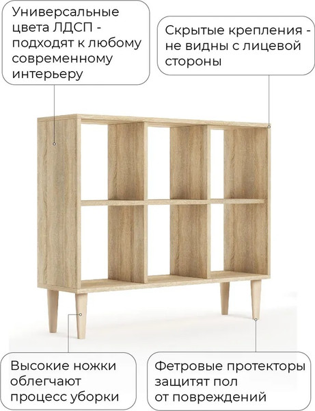 Изображение товара Стеллаж Monofix Одос Горизонтальный 6 секций (сонома)