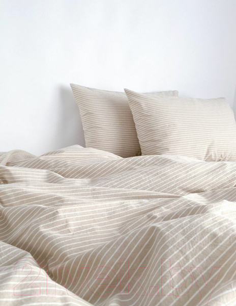 Изображение товара Комплект постельного белья Царство сновидений Вареный хлопок Бежевая Полоса 2.0 / 150-0128