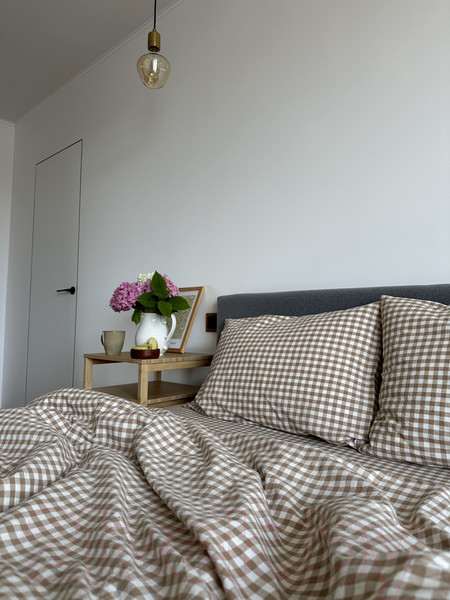 Изображение товара Комплект постельного белья Царство сновидений Вареный хлопок Бежевая Клетка 2.0 / 150-0140