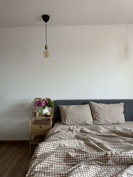 Изображение товара Комплект постельного белья Царство сновидений Вареный хлопок Бежевая Клетка 2.0 / 150-0140