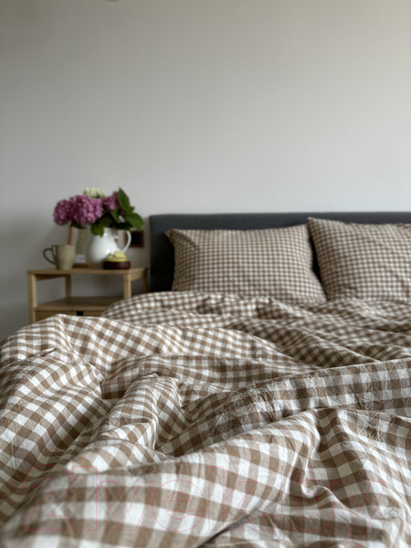 Изображение товара Комплект постельного белья Царство сновидений Вареный хлопок Бежевая Клетка 2.0 / 150-0140