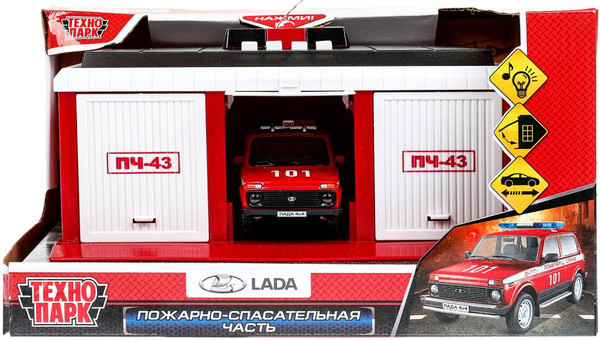 Изображение товара Гараж игрушечный Технопарк Пожарная Часть / GARAGE-22SL1XCAR-FIR