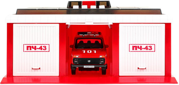 Изображение товара Гараж игрушечный Технопарк Пожарная Часть / GARAGE-22SL1XCAR-FIR